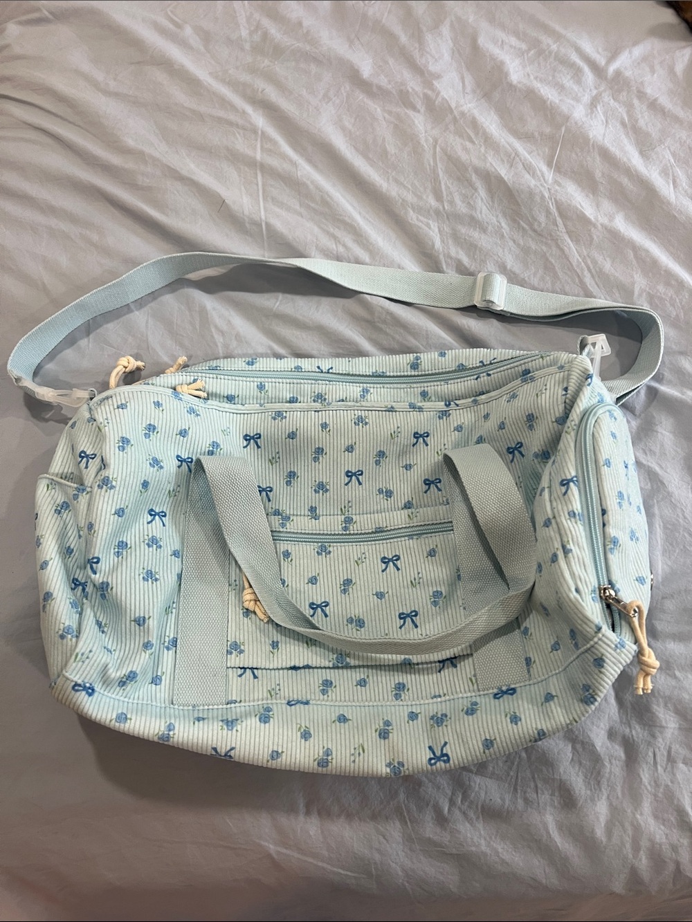 Light Blue Floral Bow Print Women’s Shoulder Bag